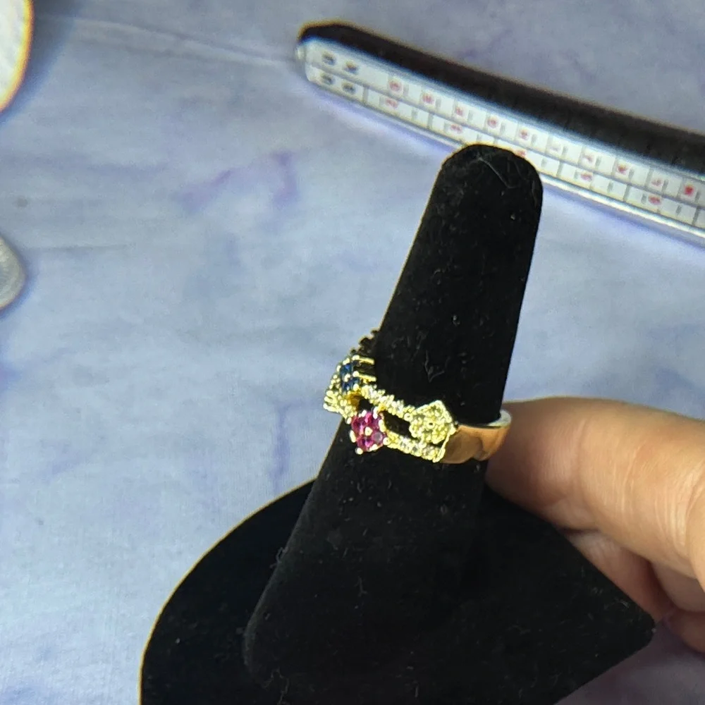 Gold-Tone Multicolor Gemstone Accent Ring - Women's Fashion Jewelry - Picture 3 of 4